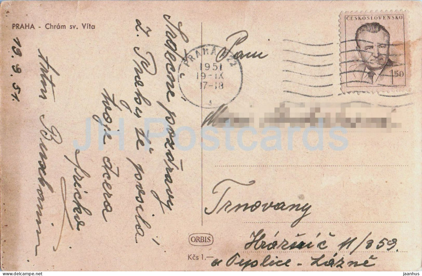 Praha - Prague - Chram sv. Vita - St. Vitus Cathedral - old postcard - 1951 - Czech Republic - Czechoslovakia - used