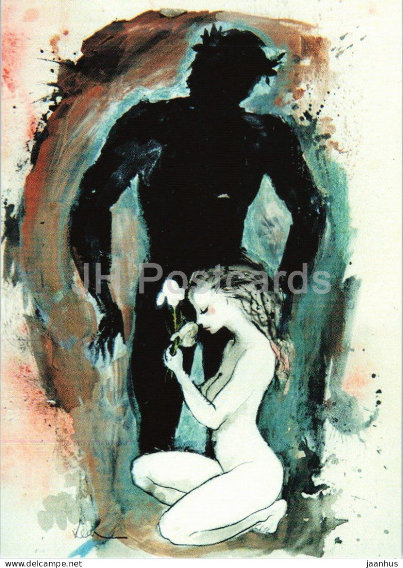 art by Amanda Lear - Virgo - Jungfrau - nude - naked woman - French art - Germany - unused - JH Postcards