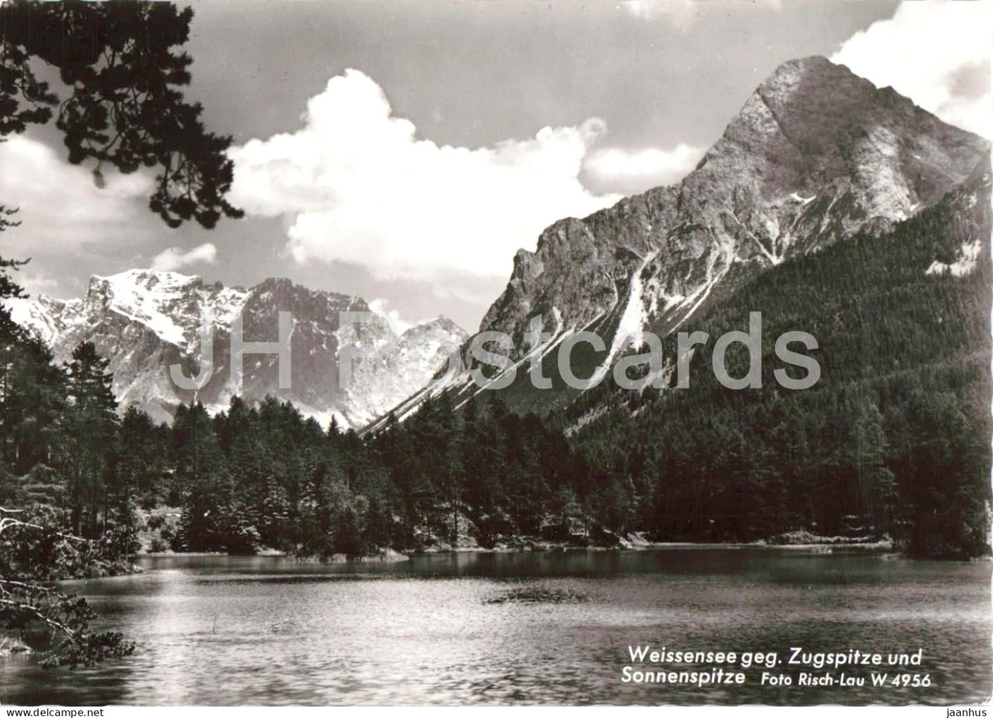 Weissensee gegen Zugspitze und Sonnenspitze - mountain panorama - mountain lake - 4956 - 1961 - Austria - used - JH Postcards