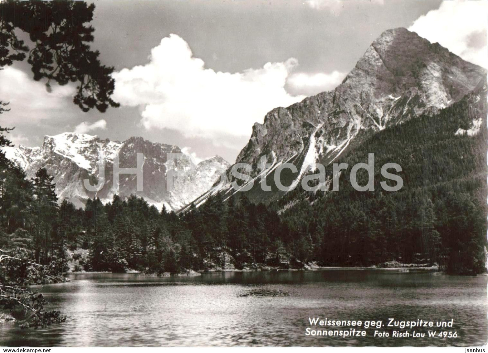 Weissensee gegen Zugspitze und Sonnenspitze - mountain panorama - mountain lake - 4956 - 1961 - Austria - used - JH Postcards