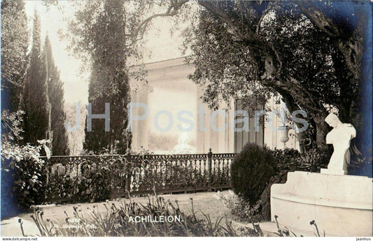 Achilleion - Garden view with sculpture - villa - old postcard - Greece - unused - JH Postcards