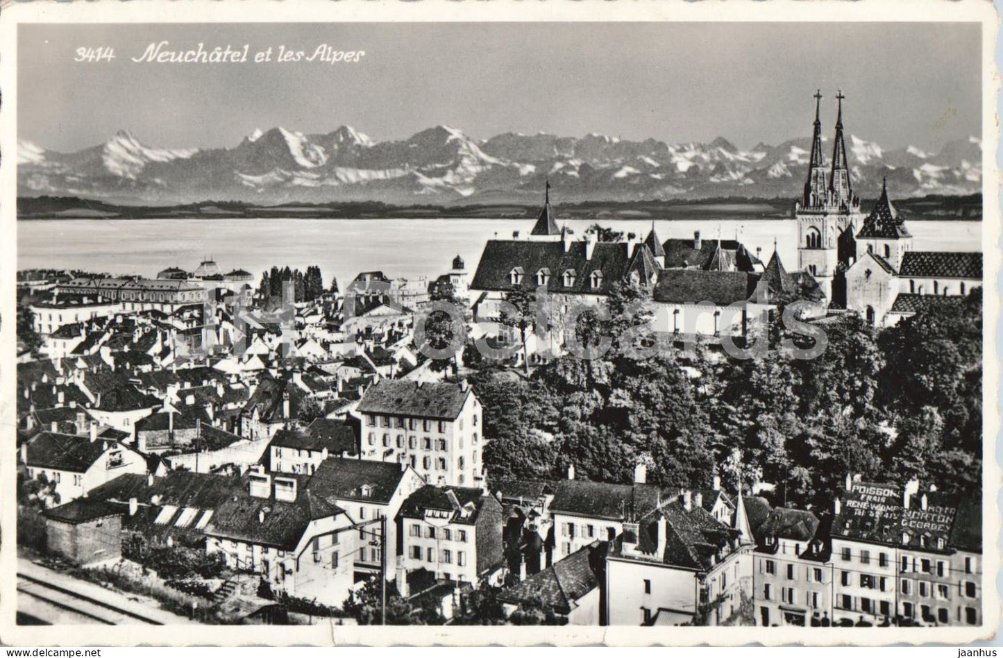 Neuchatel et les Alpes - Alps - mountains - 3414 - old postcard - 1955 - Switzerland - used - JH Postcards