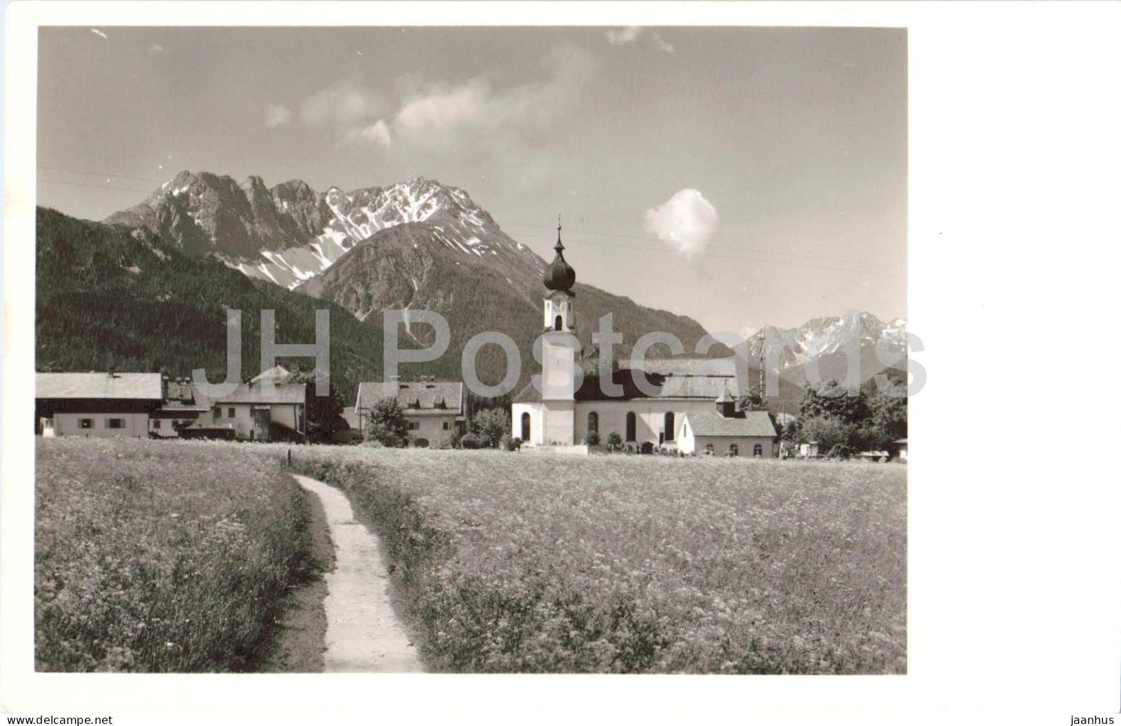 Tirol - Ehrwald mit Wannek 2495 m - village - church - mountains - 257 - old postcards - Austria - unused - JH Postcards