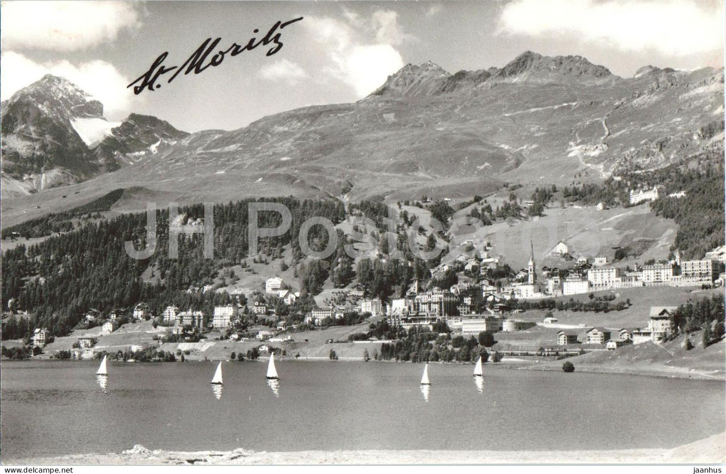 St. Moritz - lake Engadin - Alps - mountains - 6177 - old postcard - 1960 - Switzerland - used - JH Postcards