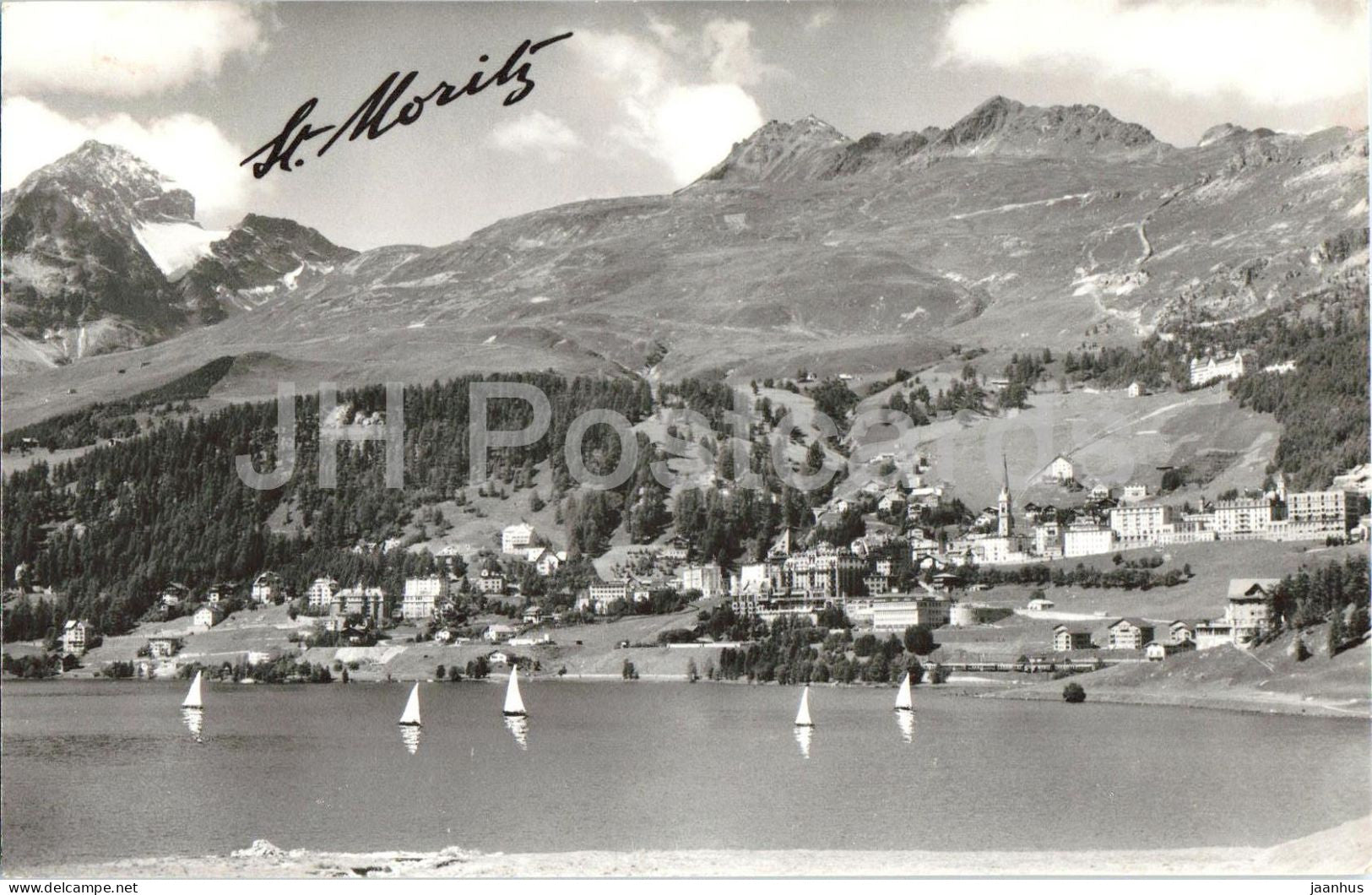 St. Moritz - lake Engadin - Alps - mountains - 6177 - old postcard - 1960 - Switzerland - used - JH Postcards