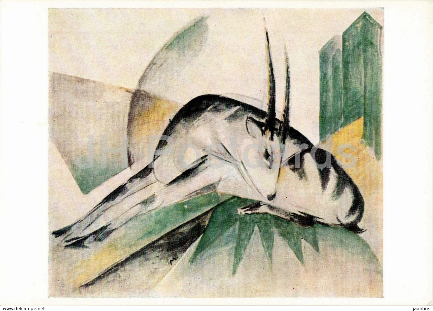 watercolor painting by Franz Marc - The Gazelle - gazelle - German art - United Kingdom - unused - JH Postcards