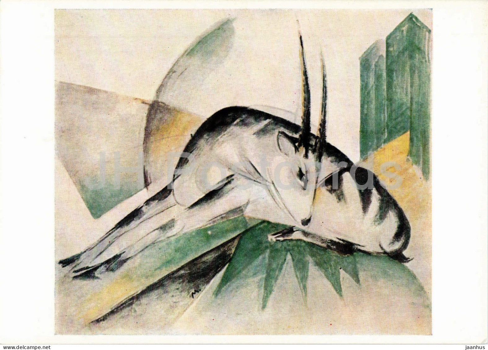 watercolor painting by Franz Marc - The Gazelle - gazelle - German art - United Kingdom - unused - JH Postcards