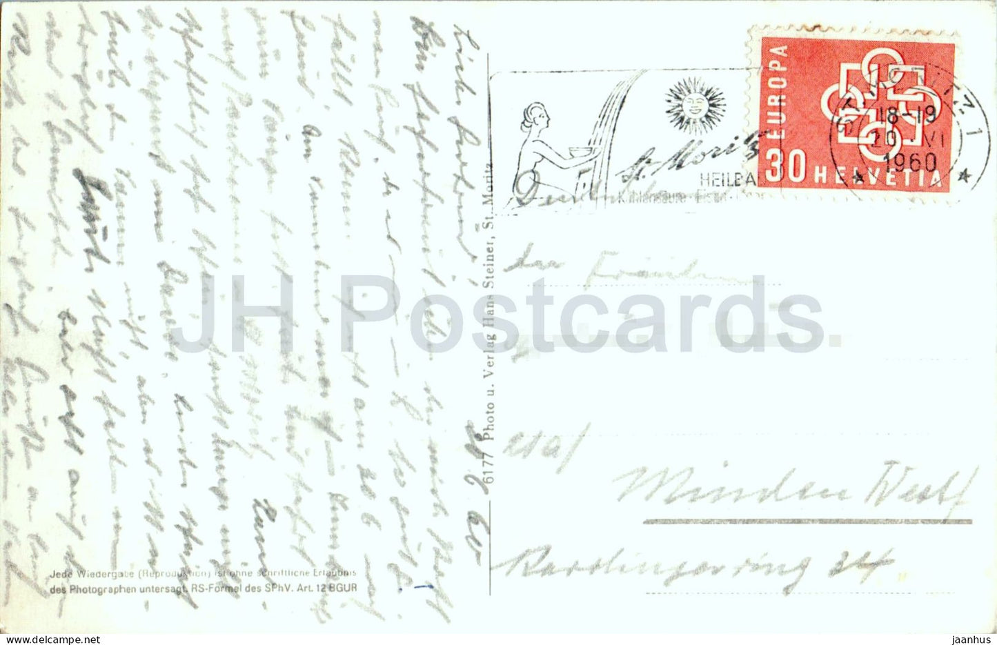 St. Moritz - lake Engadin - Alps - mountains - 6177 - old postcard - 1960 - Switzerland - used