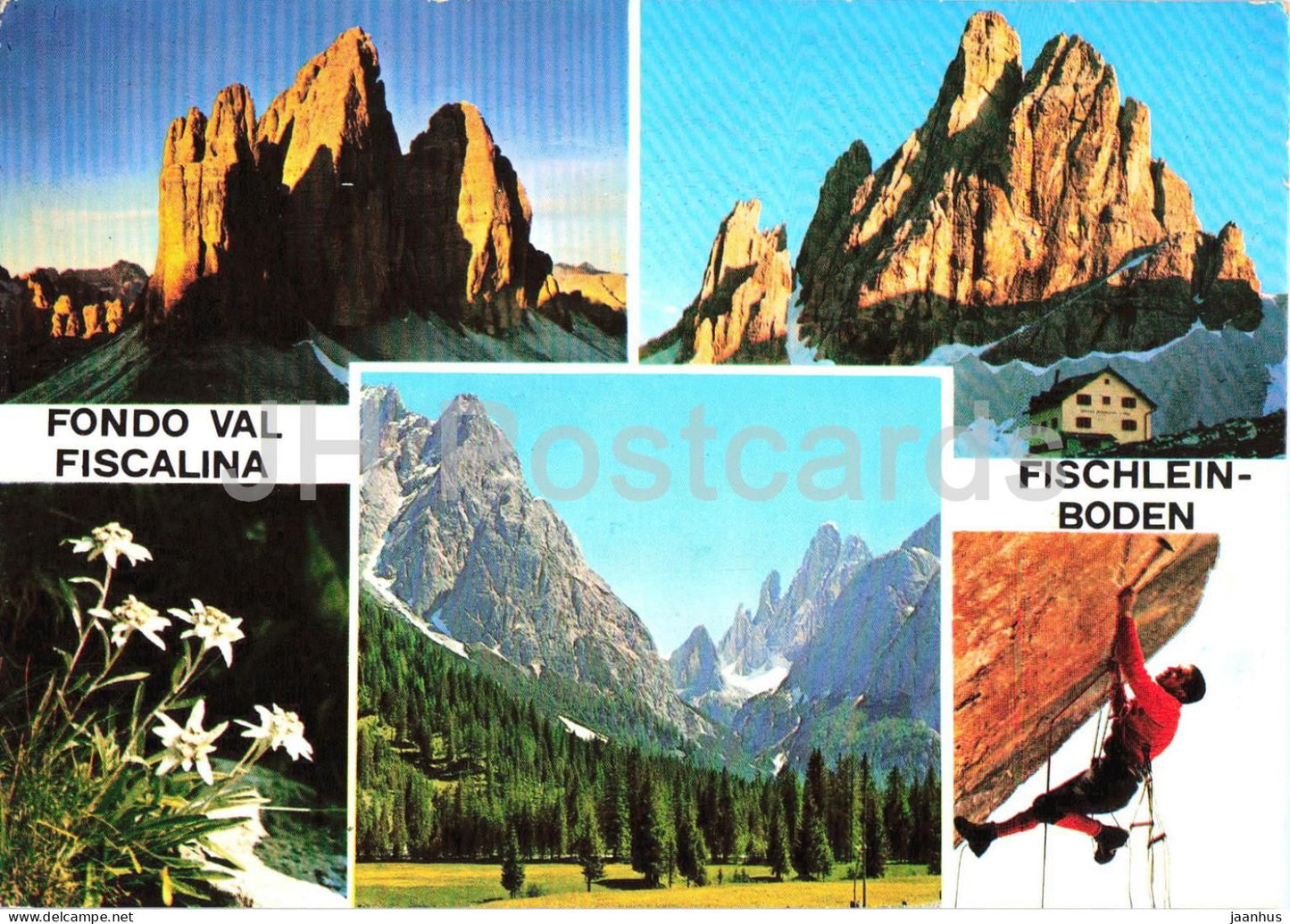 Val Fiscalina m. 1450 - Fischleintal - Fischleinboden - Alps - Dolomites - climbing - multiview - 1715 - Italy - used - JH Postcards