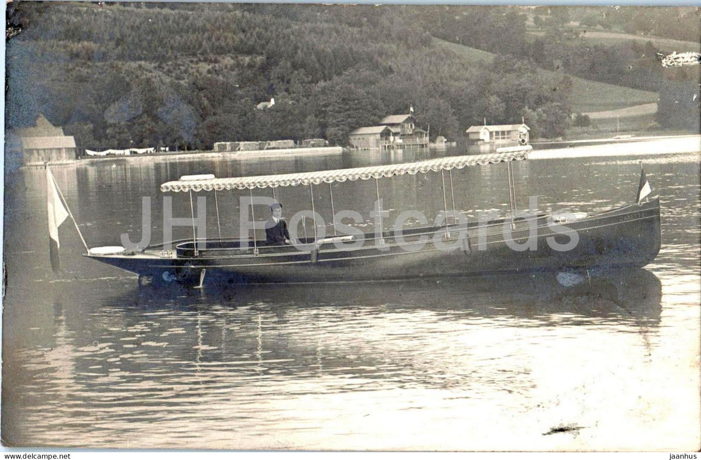 Plombergstein am Mondsee - Mann im Boot auf dem See - lake view - boathouses - old postcard - 1900s - Austria - used - JH Postcards