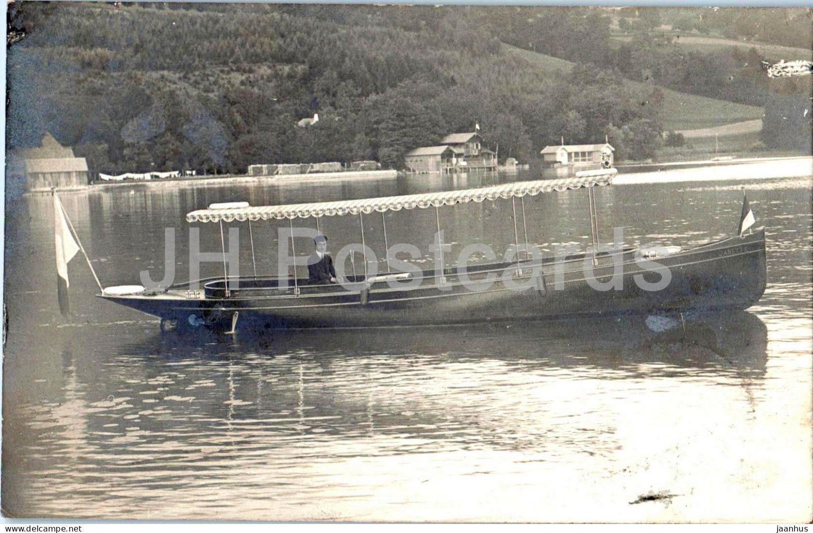 Plombergstein am Mondsee - Mann im Boot auf dem See - lake view - boathouses - old postcard - 1900s - Austria - used - JH Postcards