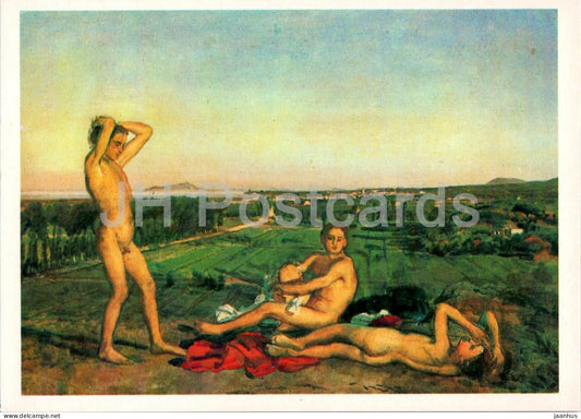painting by A. Ivanov - On the shores of the Gulf of Naples - naked - nude - Russian art - 1981 - Russia USSR - unused - JH Postcards