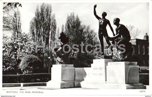 Watford - The War Memorial - WWI WWII monument - statues - old postcard - England - United Kingdom - used - JH Postcards