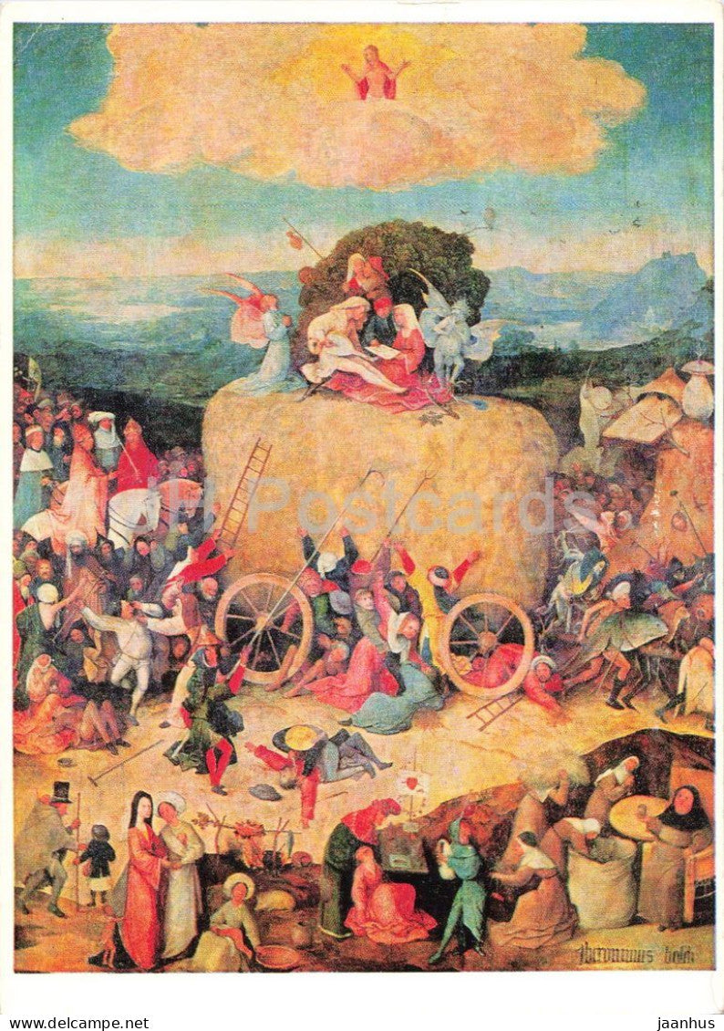 painting by Hieronymus Bosch - Der Heuwagen - The Haywain - horse - Dutch art - 1980 - Germany DDR - used - JH Postcards