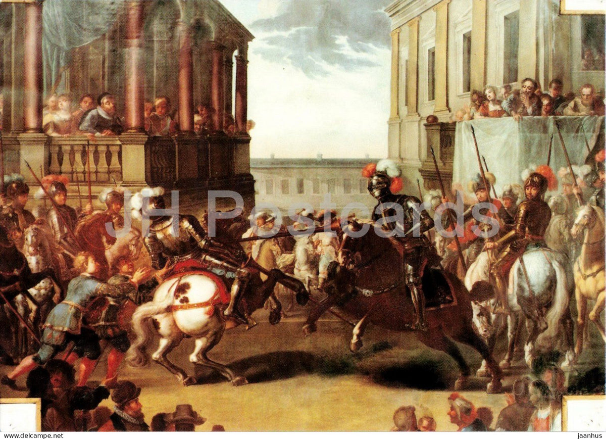 ceiling painting Kloster Banz Kaisersaal - knights tournament - horse - military - H 25 - Germany - unused - JH Postcards
