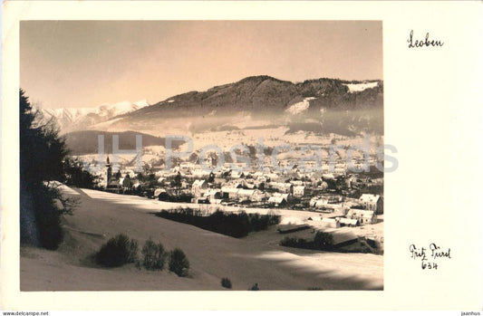Leoben - city view - winter - mountains - 14101 - old postcard - 1930s - Austria - unused - JH Postcards