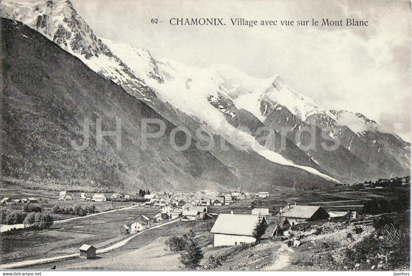 Chamonix - Village avec vue sur le Mont Blanc - village view - mountains - 62 - old postcard - France - unused - JH Postcards