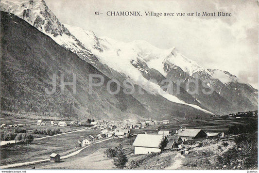 Chamonix - Village avec vue sur le Mont Blanc - village view - mountains - 62 - old postcard - France - unused - JH Postcards
