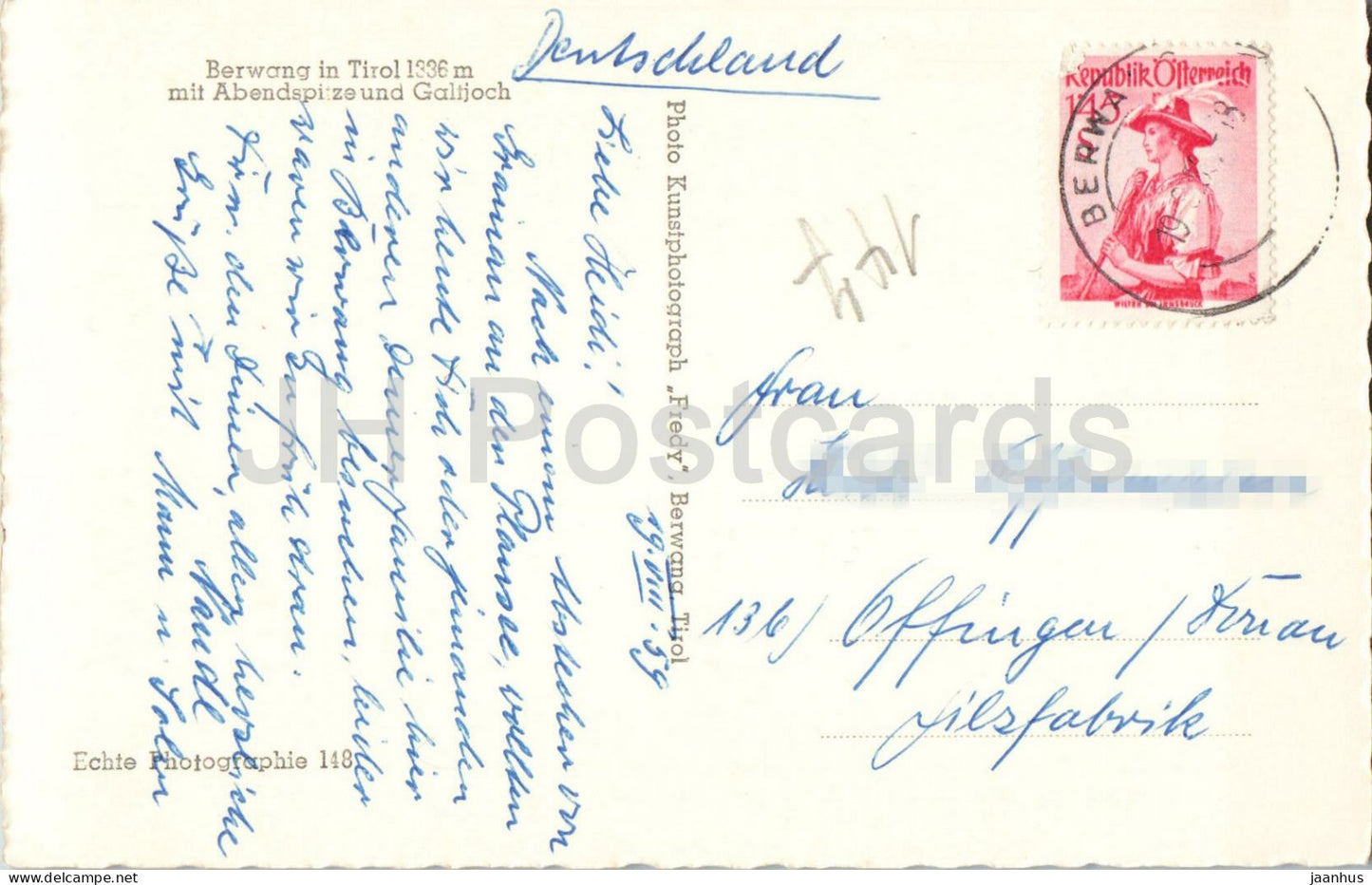 Berwang in Tirol 1336 m mit Abendspitze und Galtjoch - village alpin - 148 - carte postale ancienne - 1959 - Autriche - utilisé 