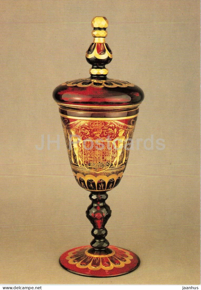covered goblet - Deckelpokal - gold ruby glass - Potsdam about 1720 - Switzerland - unused - JH Postcards