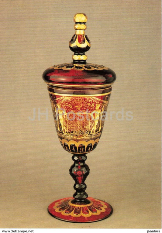 covered goblet - Deckelpokal - gold ruby glass - Potsdam about 1720 - Switzerland - unused - JH Postcards