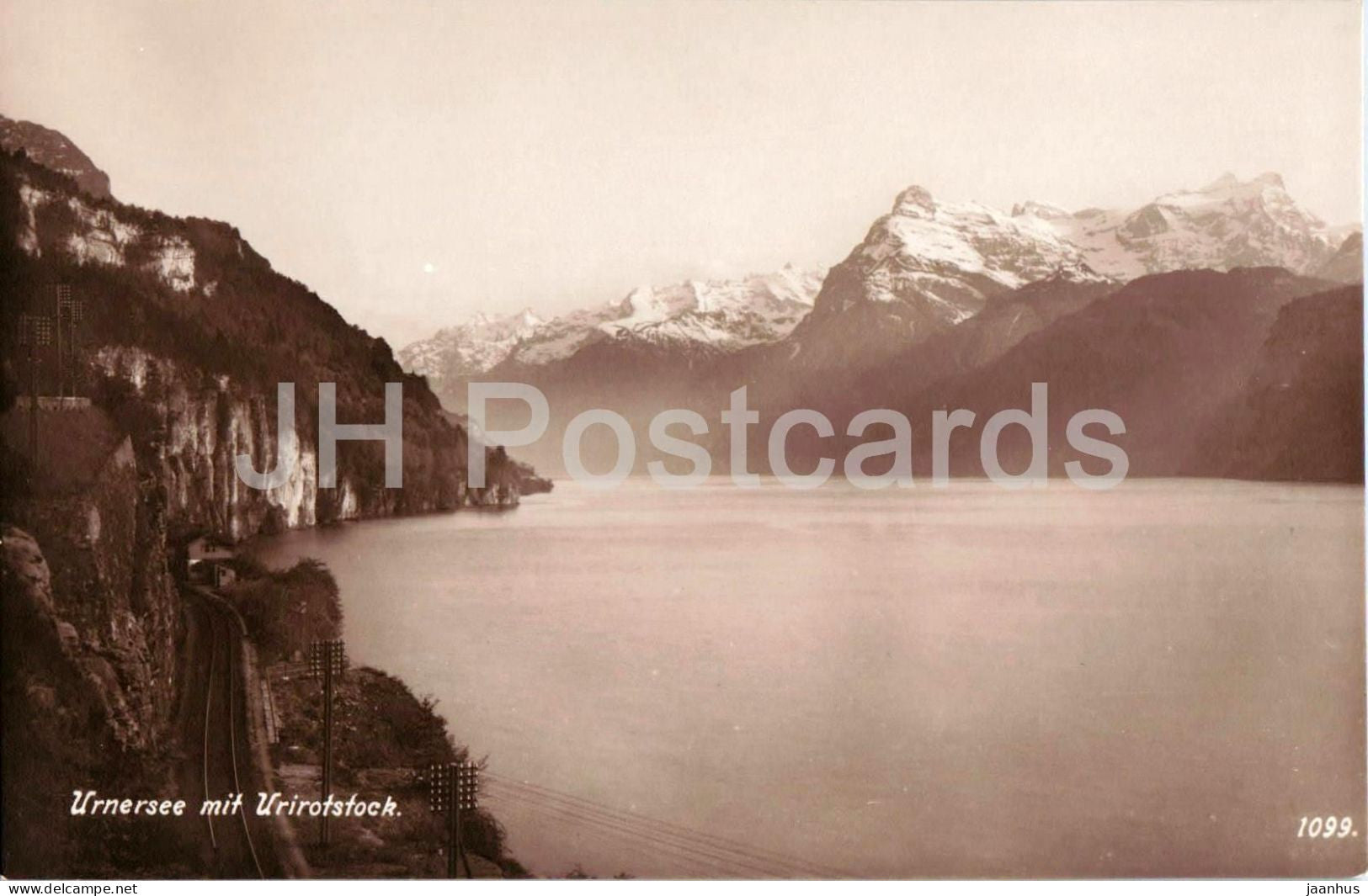 Urnersee mit Urirotstock - lake - mountains - 1099 - old postcard - Switzerland - unused - JH Postcards