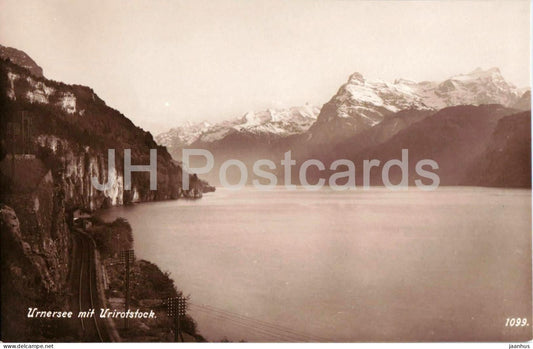 Urnersee mit Urirotstock - lake - mountains - 1099 - old postcard - Switzerland - unused - JH Postcards