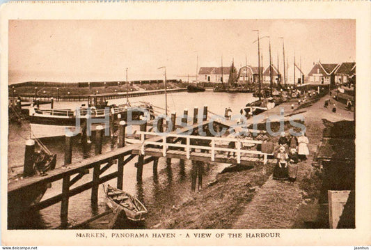 Marken - Panorama Haven - A View of the Harbour - boat - old postcard - Netherlands - unused - JH Postcards