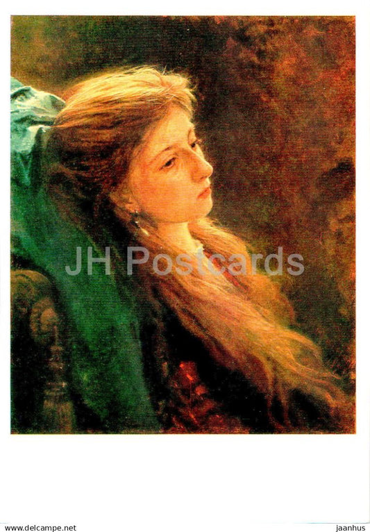 painting by I. Kramskoi - Girl with loose braid - Russian art - 1980 - Russia USSR - unused - JH Postcards