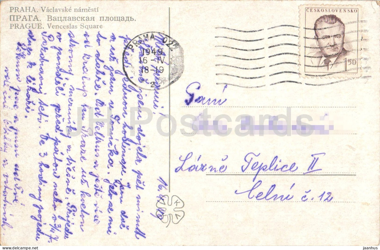 Prag - Prag - Wenzelsplatz - Wenzelsplatz - alte Postkarte - 1949 - Tschechische Republik - Tschechoslowakei - gebraucht