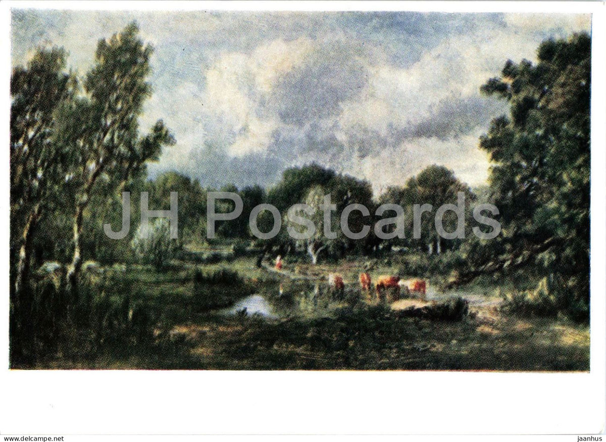 painting by Theodore Rousseau - The Watering Place - cow - French art - old postcard - 1959 - Russia USSR - unused - JH Postcards