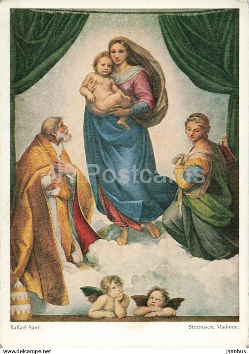 painting by Raphael - Sixtinische Madonna - Sistine Madonna - religious art - 130 - old postcard - 1956 - Germany - used - JH Postcards