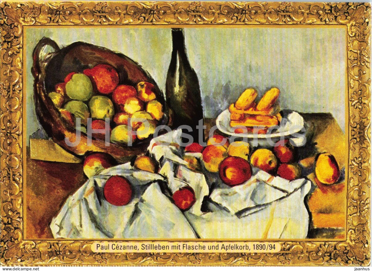 painting by Paul Cezanne - The Basket of Apples - Stillleben mit Flasche und Apfelkorb - French art - Germany - unused - JH Postcards