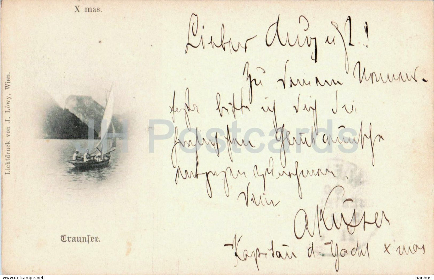 Traunsee - lake - sailing boat - mountains - old postcard - 1901 - Austria - used - JH Postcards