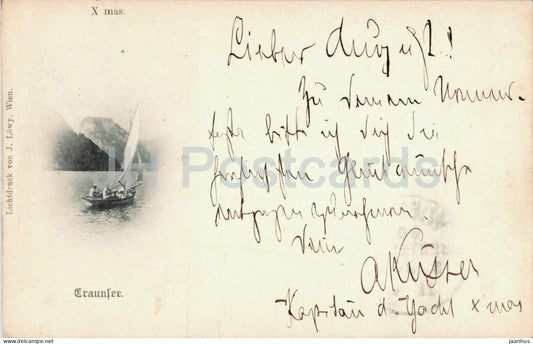 Traunsee - lake - sailing boat - mountains - old postcard - 1901 - Austria - used - JH Postcards