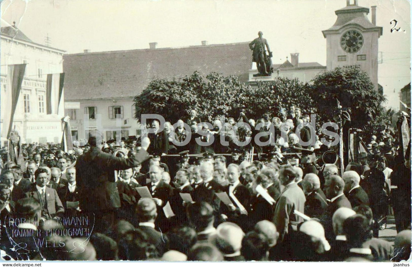 Wels - Sanger auf dem Stadtplatz - men singing - Robert Biedermann - old postcard - Austria - used - JH Postcards