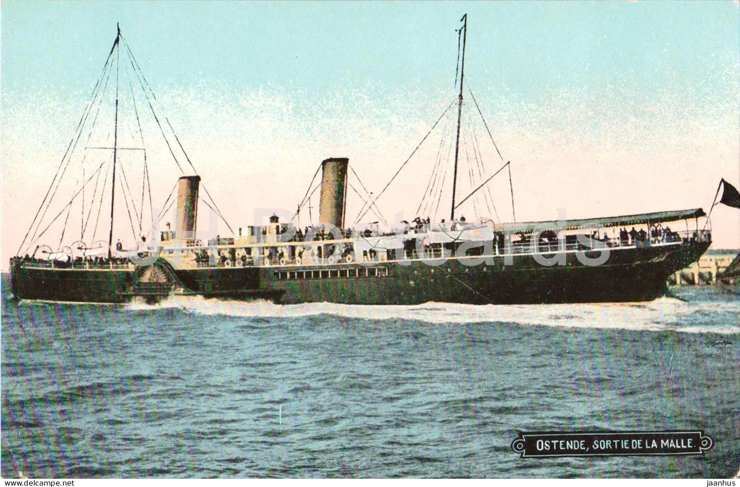 Ostende - Sortie de la Malle - steamer - ship - old postcard - Belgium - used - JH Postcards