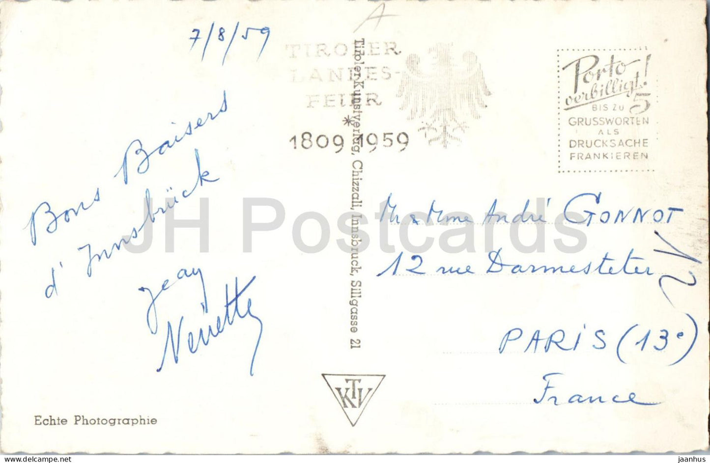 Innsbruck - Goldenes Dachl - bâtiment historique - monument - architecture de la vieille ville - carte postale ancienne - 1959 - Autriche - d'occasion 