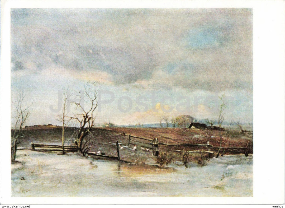 painting by Aleksey Savrasov - Spring - Kitchen Gardens - Russian art - 1966 - Russia USSR - unused - JH Postcards