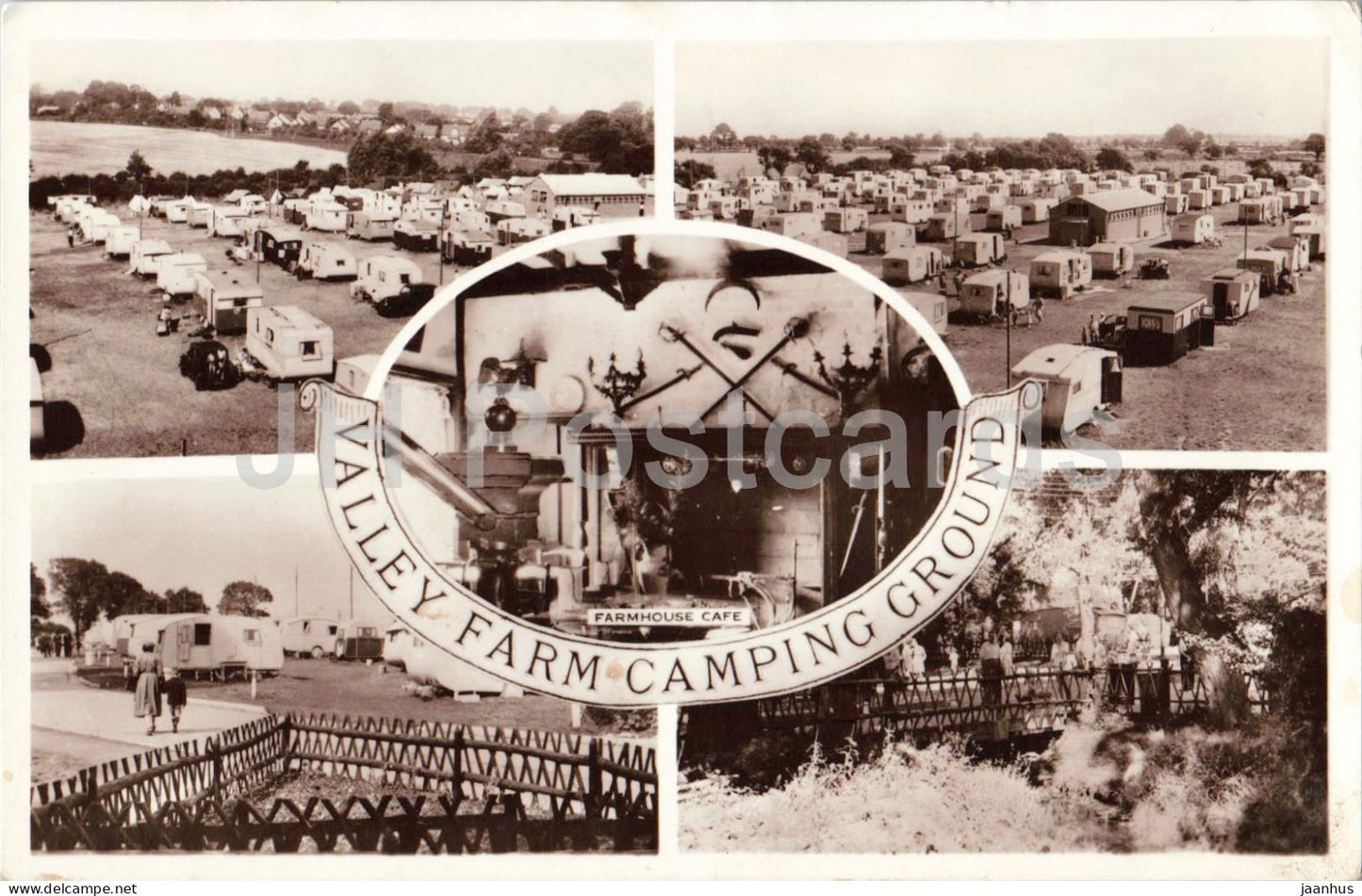 Valley Farm Camping Ground - farmhouse cafe - caravans - old postcard - 1950s - England - United Kingdom - used - JH Postcards