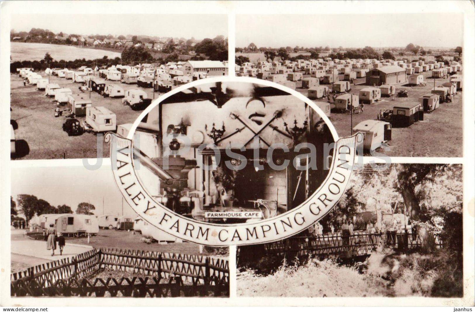 Valley Farm Camping Ground - farmhouse cafe - caravans - old postcard - 1950s - England - United Kingdom - used - JH Postcards
