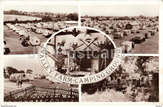 Valley Farm Camping Ground - farmhouse cafe - caravans - old postcard - 1950s - England - United Kingdom - used - JH Postcards