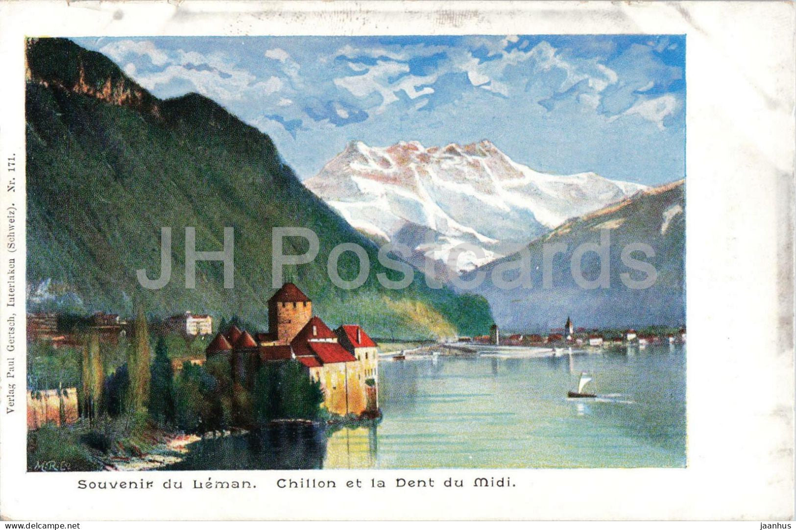 Souvenir du Leman - Chillon et la Dent du Midi - castle - No. 171 - old postcard - Switzerland - unused - JH Postcards