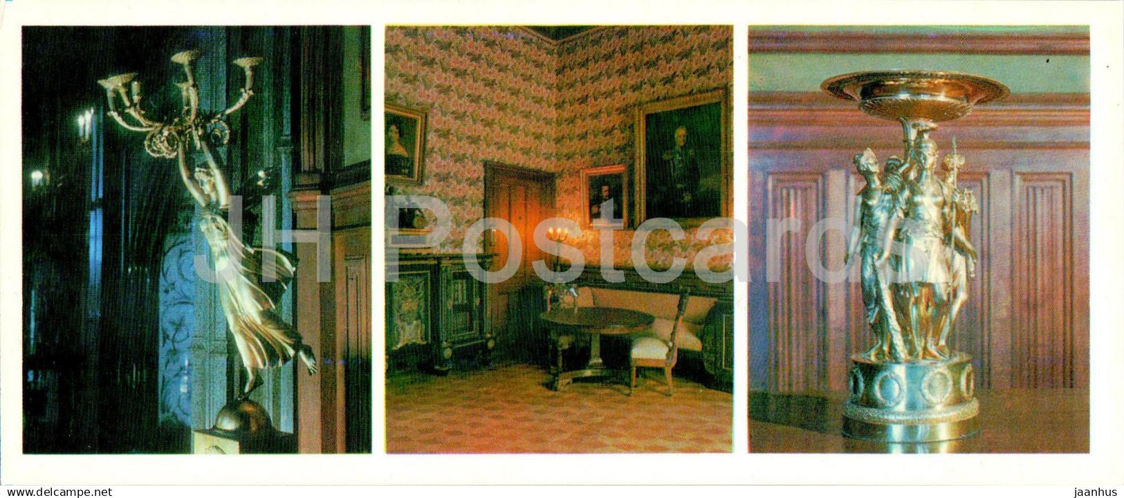Alupka Palace Museum - chandelier - ceremonial office - decorative vase Three Graces - 1981 - Ukraine USSR - unused - JH Postcards