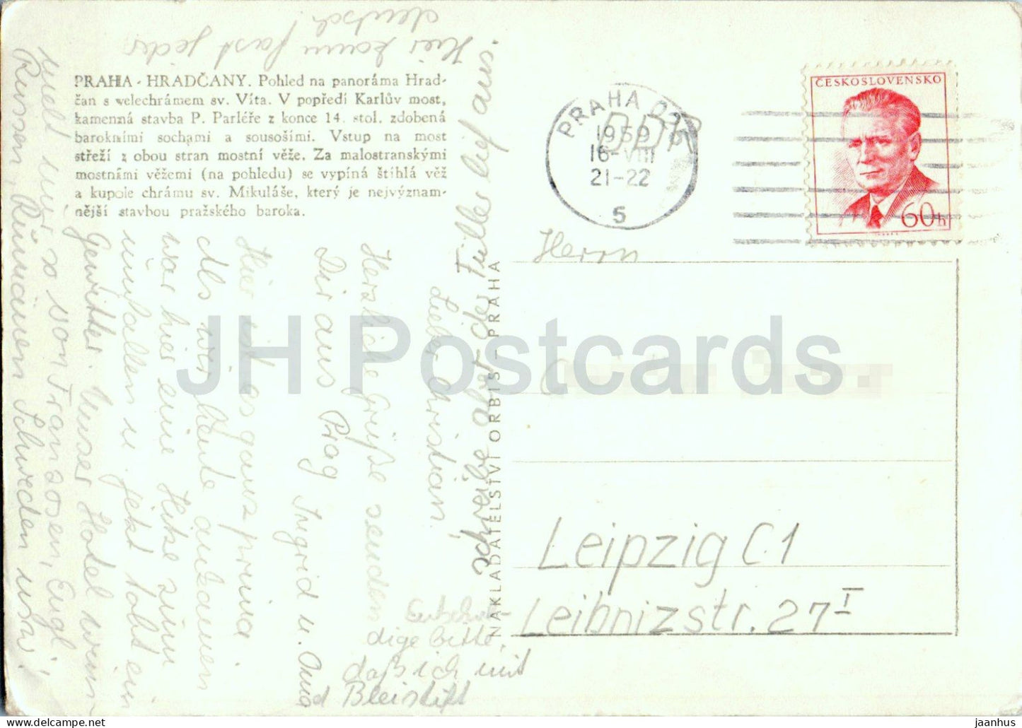 Prag - Hradschin Panorama mit Karlsbrücke alte Postkarte - 1959 - Tschechische Republik - Tschechoslowakei - gebraucht