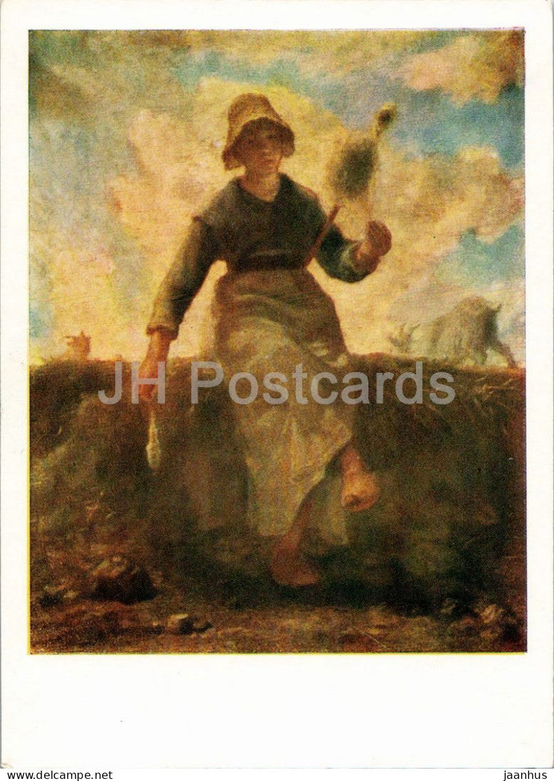 painting by Jean-Francois Millet - The Spinner - goat - French art - old postcard - 1959 - Russia USSR - unused - JH Postcards