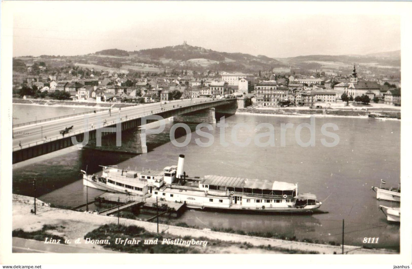 Linz a. d. Donau - Urfahr und Postlingberg - Danube - bridge - ship - 8111 - old postcard - 1930s - Austria - unused - JH Postcards