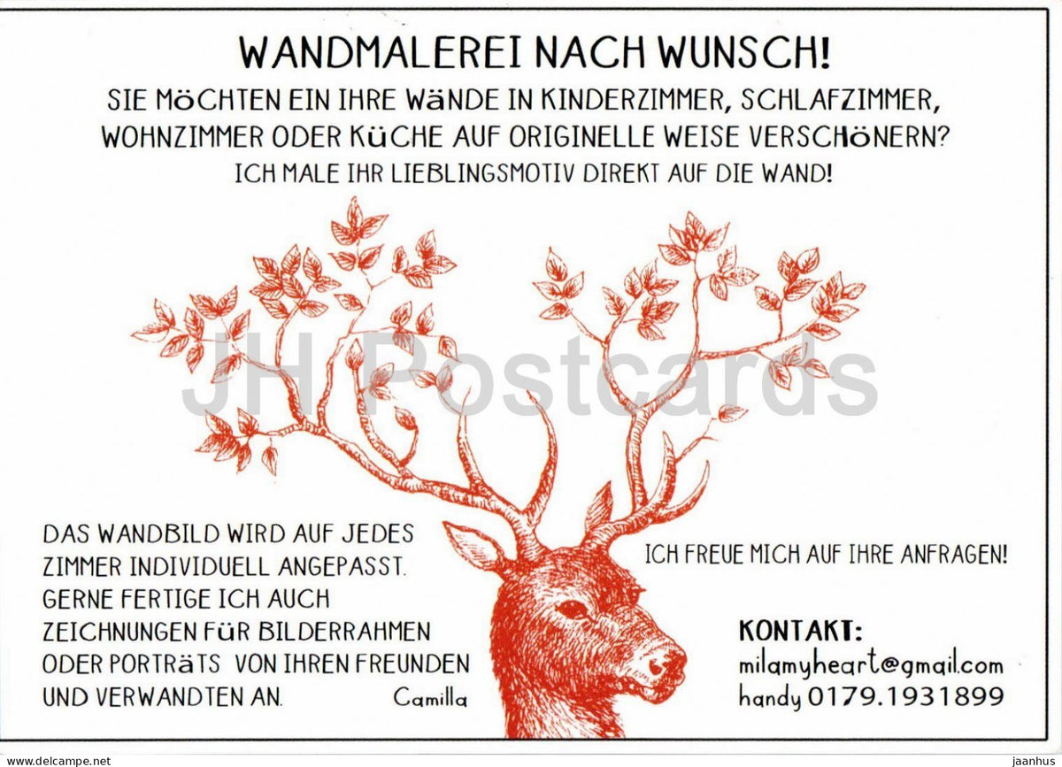 advertising card - Wandmalerei nach Wunsch - deer - German advertising art - Germany - unused - JH Postcards