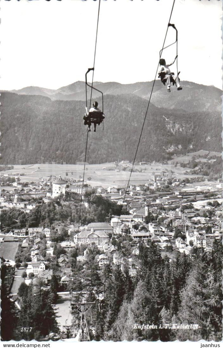 Kufstein - Kaiserlift - cable car - panorama - Alps - mountains - 1817 - old postcard - 1955 - Austria - used - JH Postcards