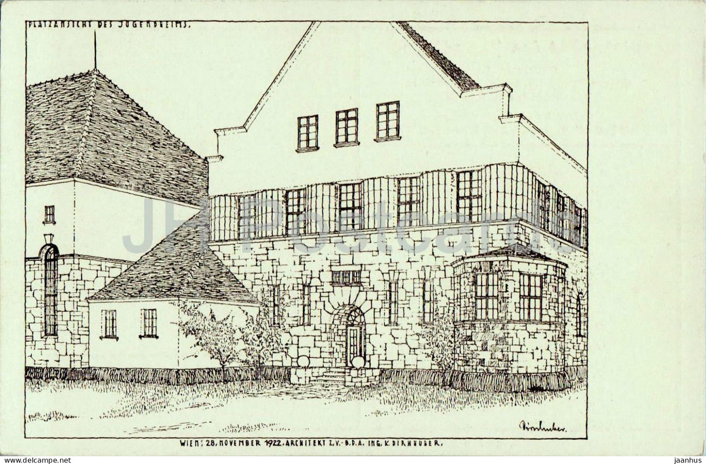 Wien -Vienna - Platzansicht des Jugendheims Youth Home drawing by Karl Dirnhuber - old postcard 1922 - Austria - unused - JH Postcards